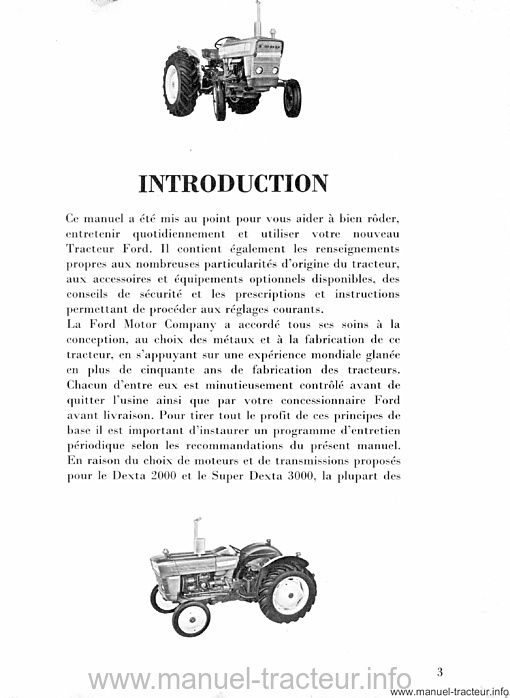Cinquième page du Manuel d'entretien des tracteurs Ford Dexta 2000 et Super Dexta 3000