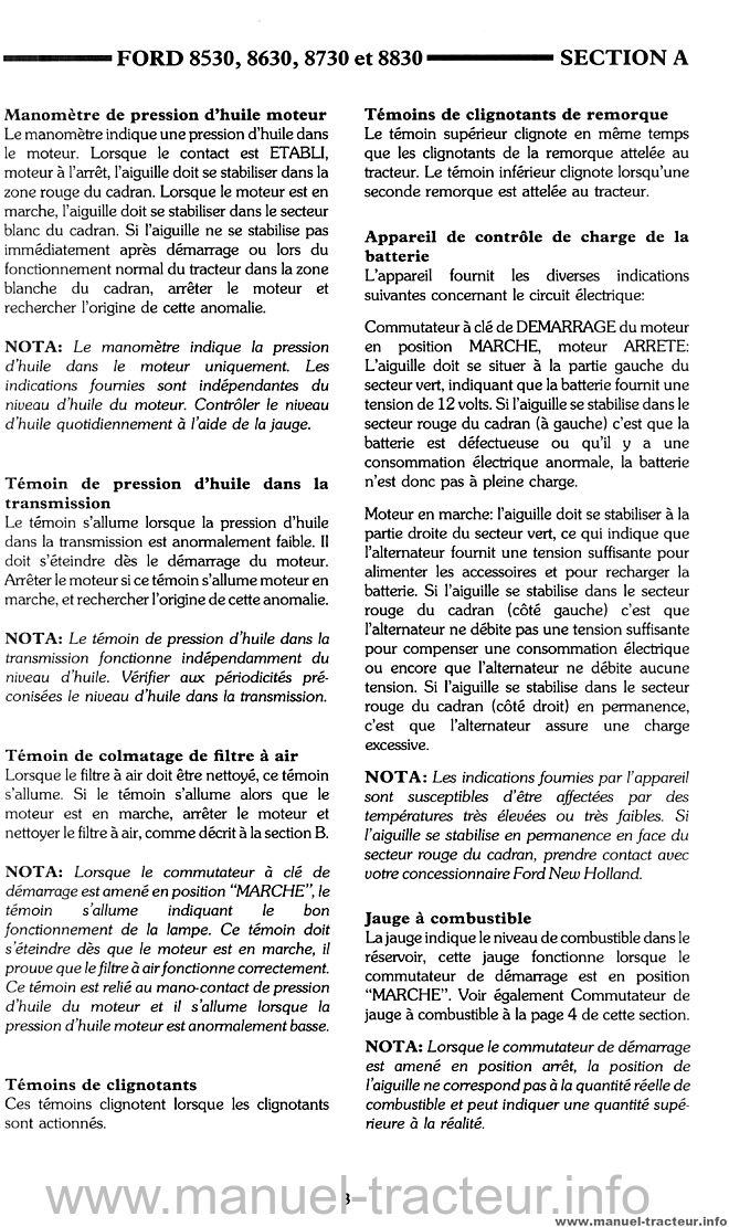 Dernière page de l'aperçu du Manuel utilisation Ford New Holland 8530 8630 8730 8830