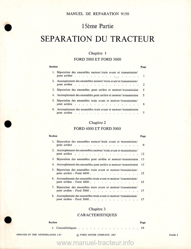 Première page de la revue technique - Manuel d'atelier Ford 2000, 3000, 4000 et 5000