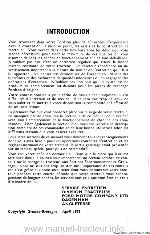 Page 2 du manuel d'atelier - Manuel d'entretien du tracteur FORDSON 957 E-C