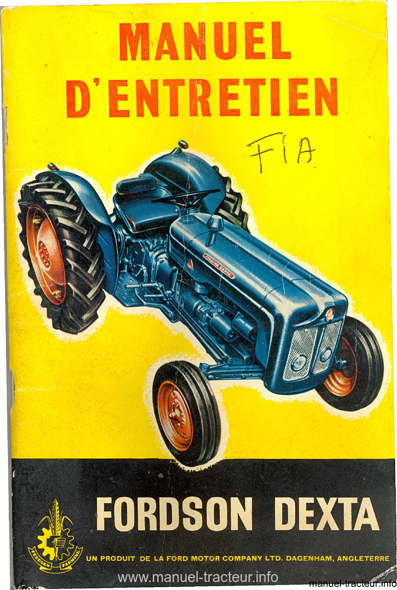 Première page de la revue technique - Manuel d'entretien du tracteur FORDSON Dexta