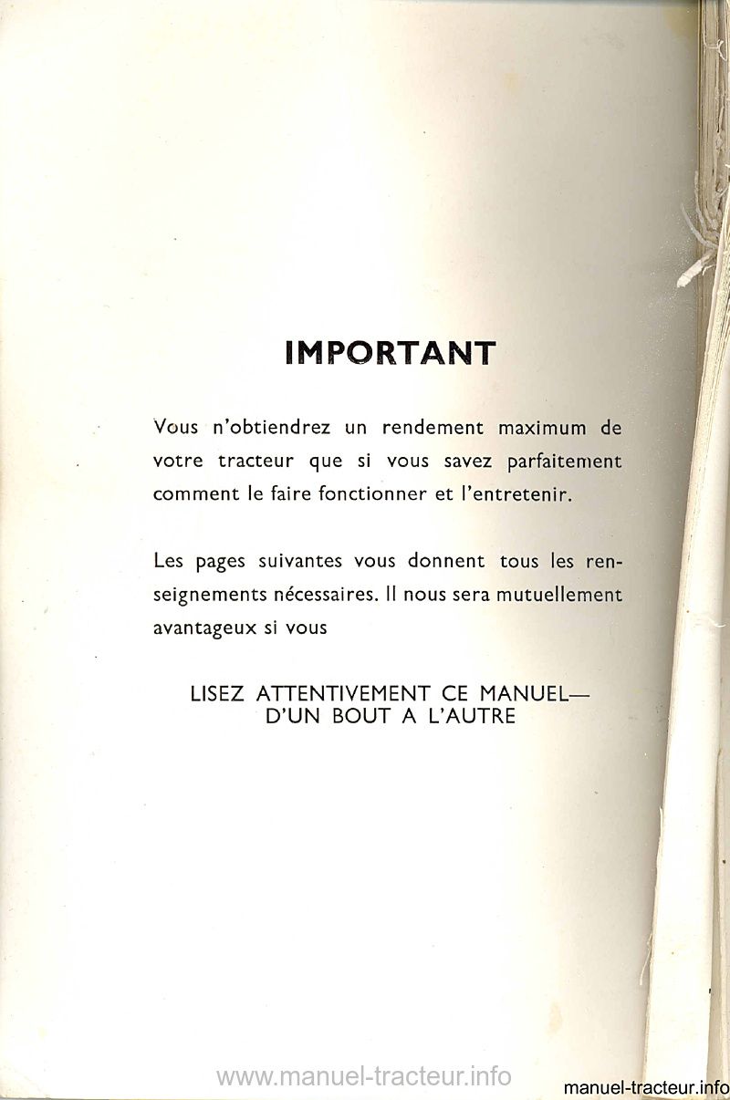 Page 1 du sommaire - Manuel d'entretien du tracteur FORDSON Dexta