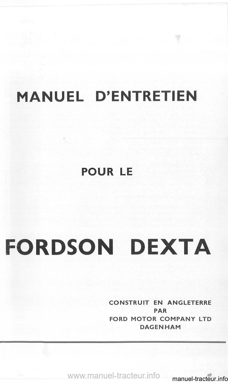 Page 2 du manuel d'atelier - Manuel d'entretien du tracteur FORDSON Dexta
