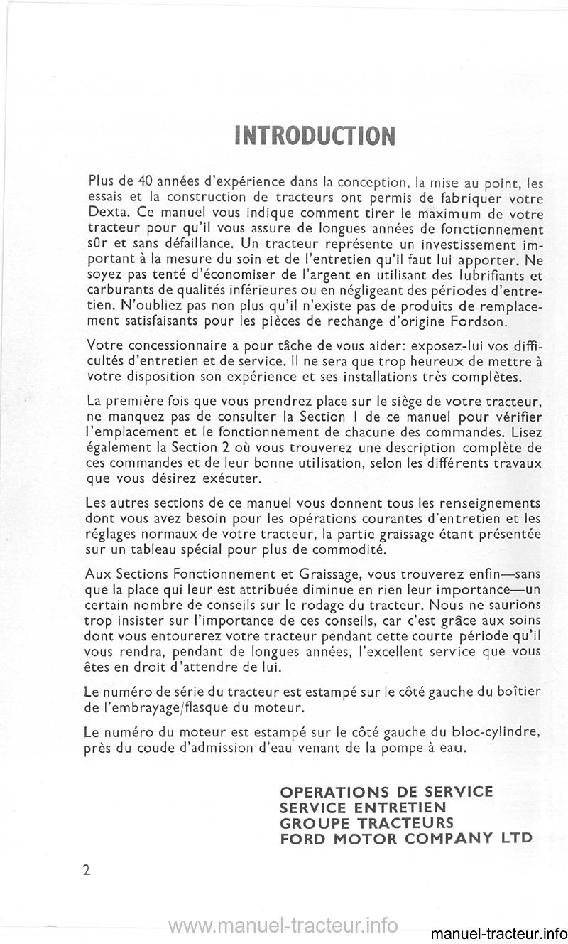 Extrait du guide de réparation - Manuel d'entretien du tracteur FORDSON Dexta