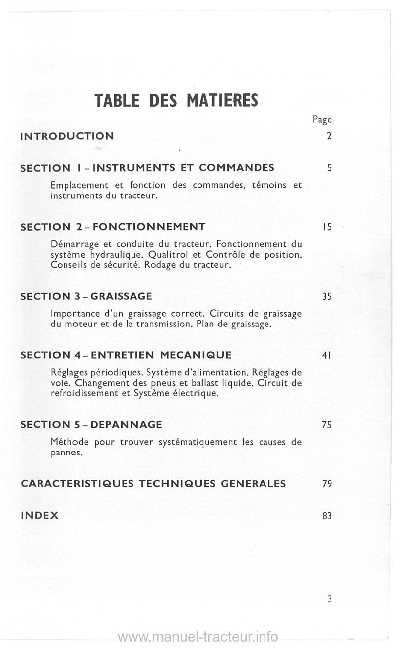 Extrait de la notice technique - Manuel d'entretien du tracteur FORDSON Dexta