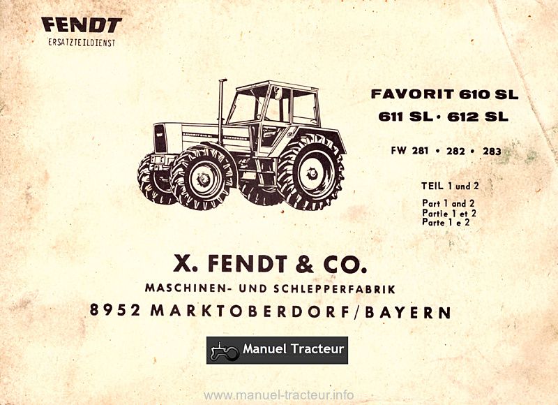 Première page de la revue technique - Catalogue pièces détachées tracteur Fendt Favorit 610SL 611SL 612SL