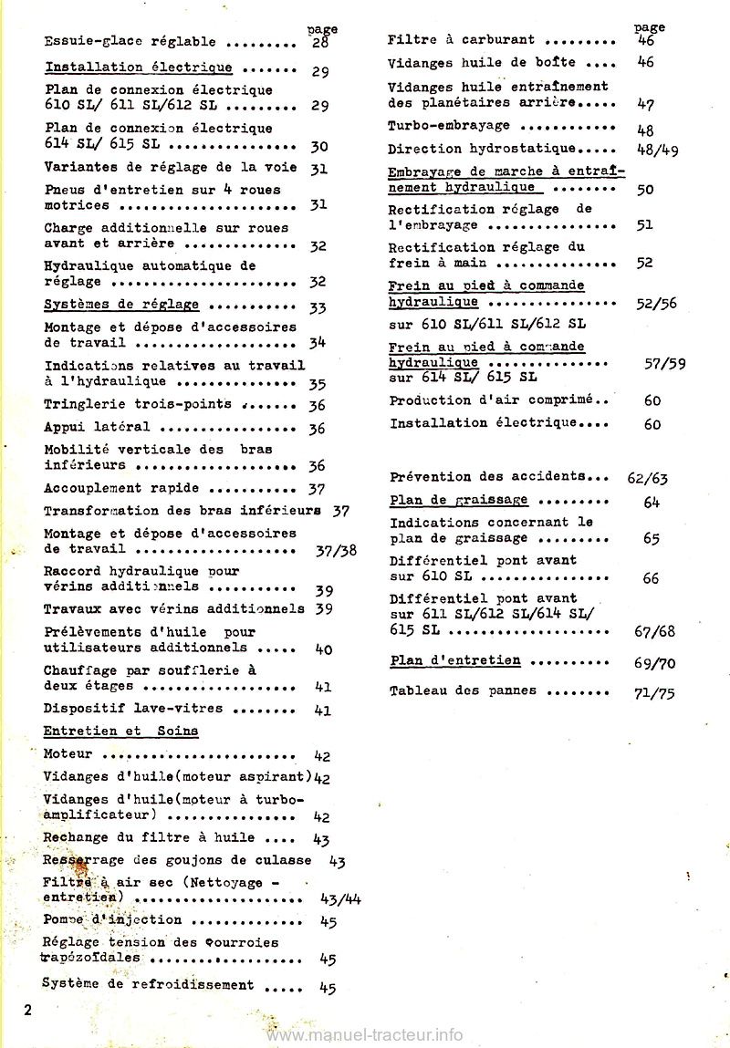 Page 2 du manuel d'atelier - Livret instructions tracteur Fendt Favorit 610SL 611SL 612SL 614SL 615SL