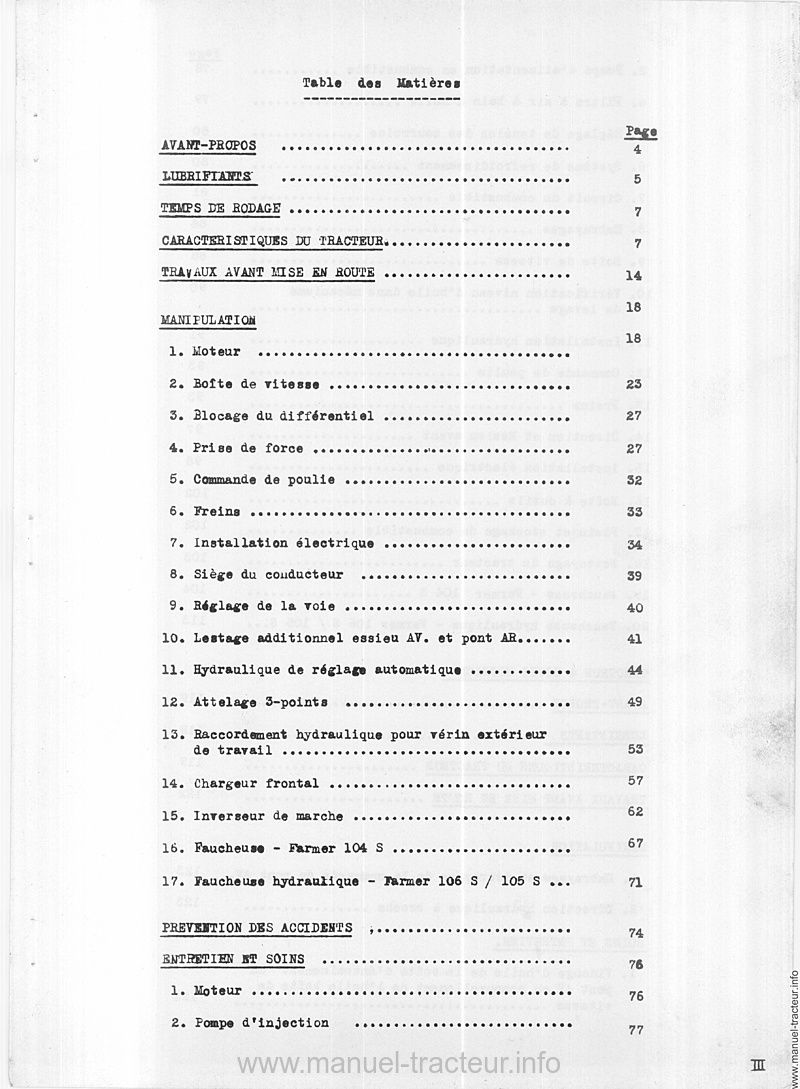 Extrait du guide de réparation - Livret d'instructions Fendt Farmer 104 105 106 S