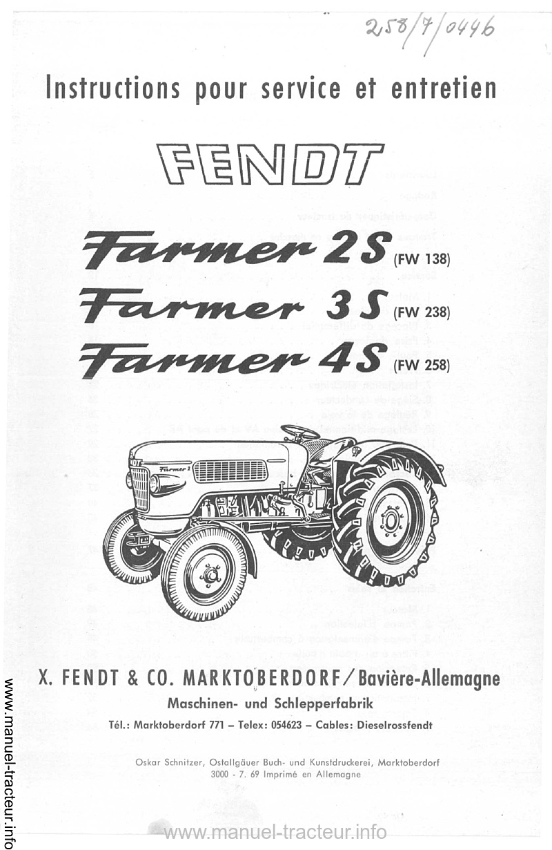 Page 2 du manuel d'atelier - Manuel d'instructions pour service et entretien Fendt Farmer 2S 3S 4S