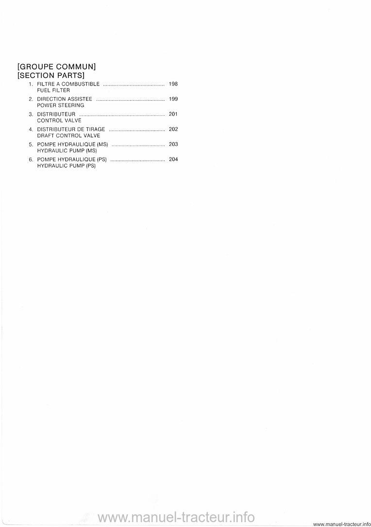 Sixième page du Catalogue pièces détachées KUBOTA L 2250 2550 2850