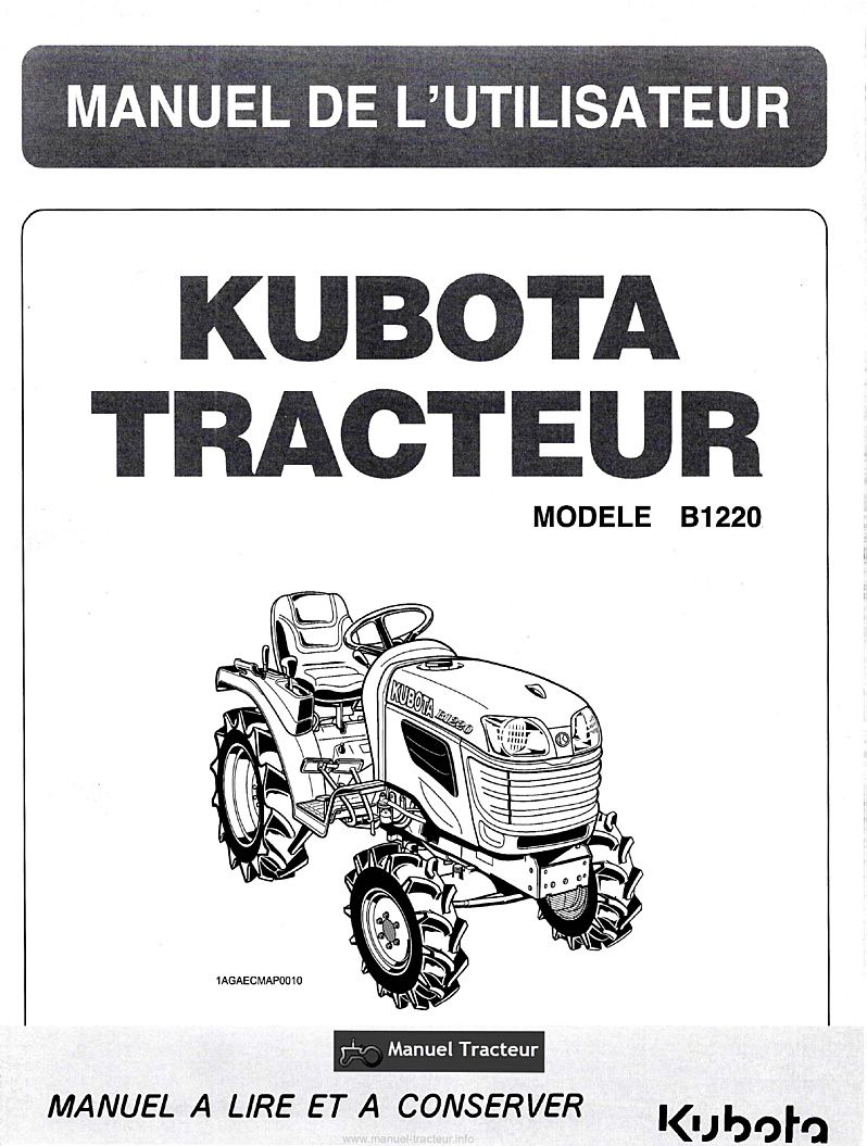 Première page du Manuel utilisateur tracteur Kubota B1220