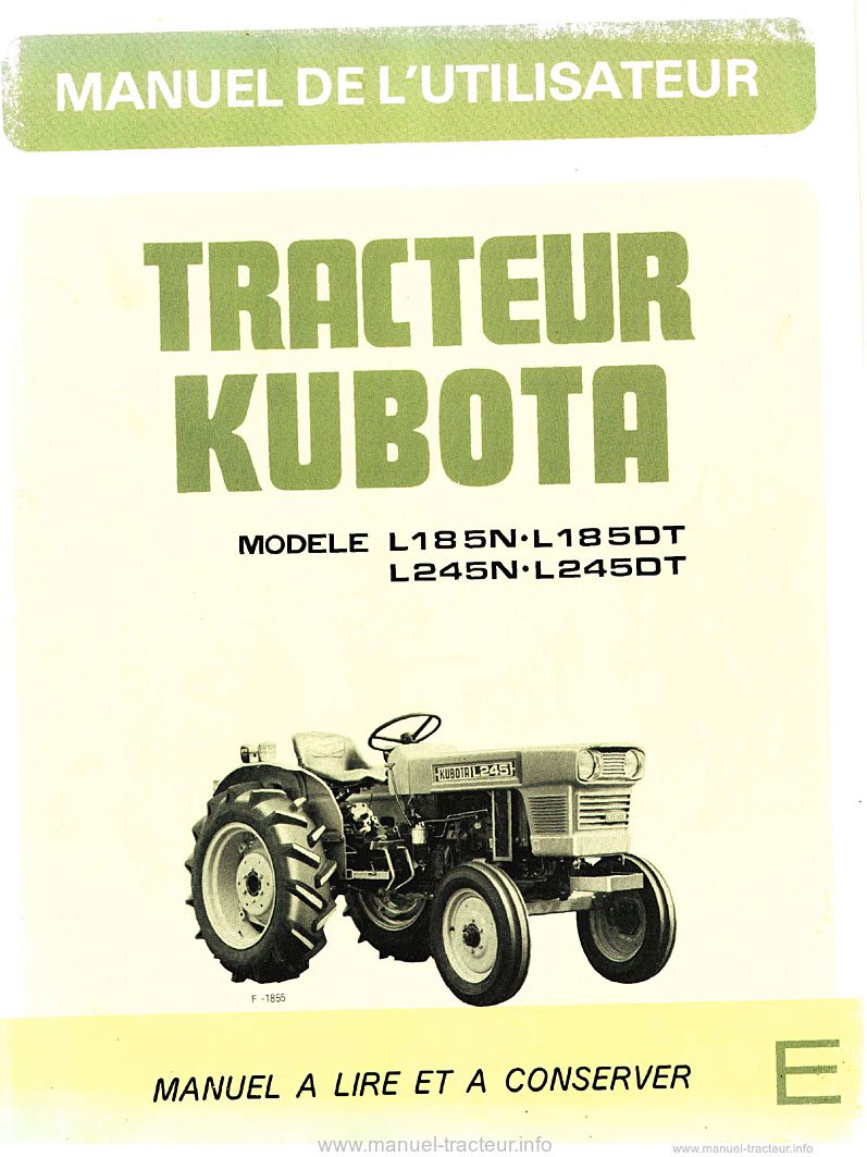 Première page du Manuel utilisateur Kubota L185N L185DT L245N L245DT