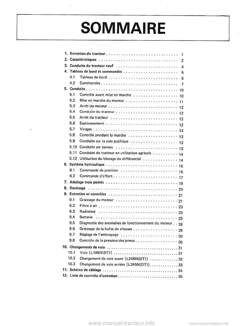 Deuxième page du Manuel utilisateur Kubota L185N L185DT L245N L245DT