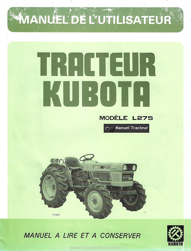 Première page du Manuel utilisateur KUBOTA L275