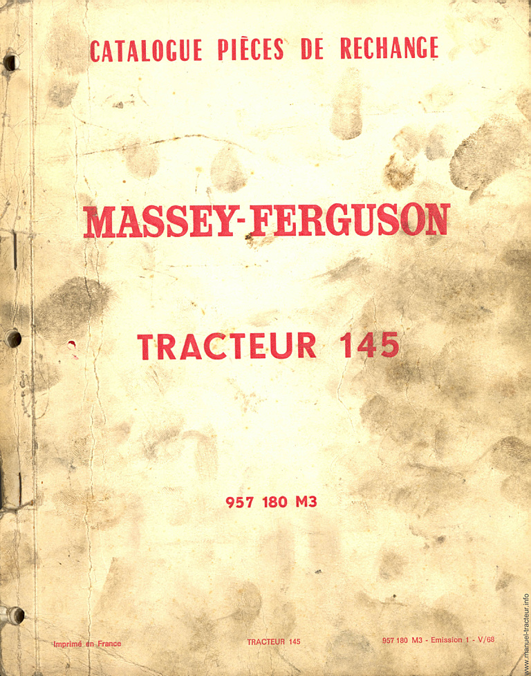 Première page du Catalogue pièces rechange MASSEY FERGUSON MF 145