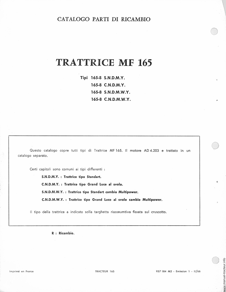 Dernière page de l'aperçu du Catalogue de pièces détachées pour le tracteur Massey Ferguson MF 165
