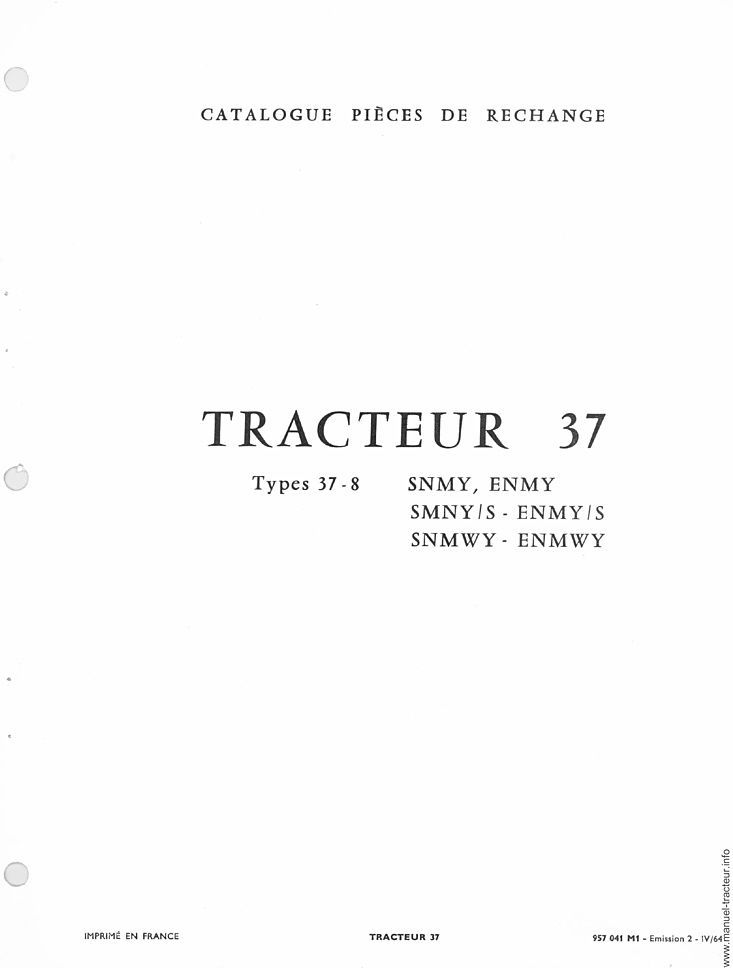 Extrait du guide de réparation - Catalogue de pièces de rechange le tracteur Massey Ferguson 37
