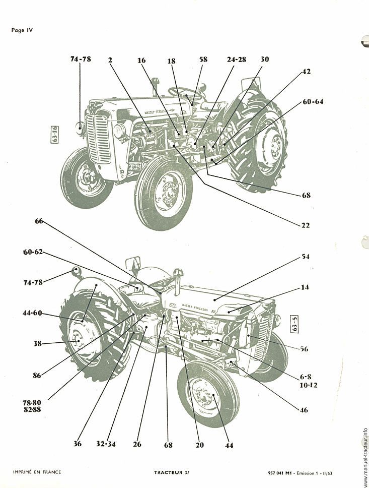 Extrait de la notice technique - Catalogue de pièces de rechange le tracteur Massey Ferguson 37