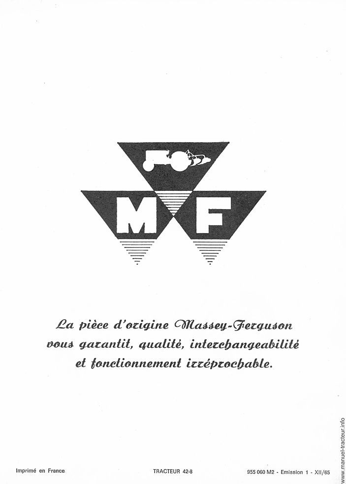 Page 1 du sommaire - Catalogue de pièces détachées pour le tracteur Massey Ferguson 42.8