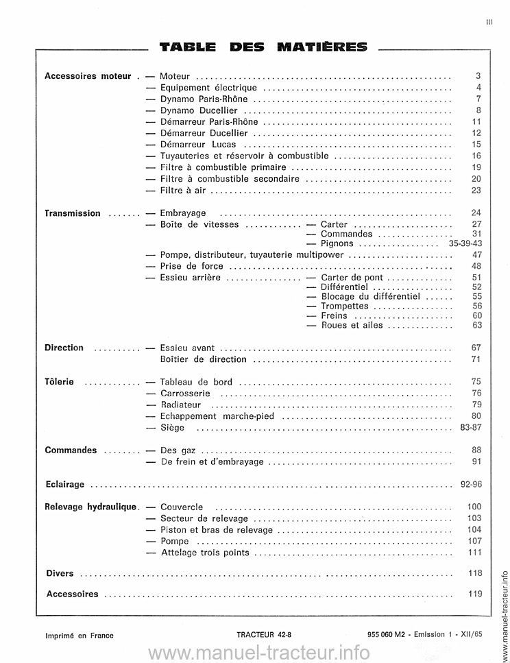 Extrait du guide de réparation - Catalogue de pièces détachées pour le tracteur Massey Ferguson 42.8