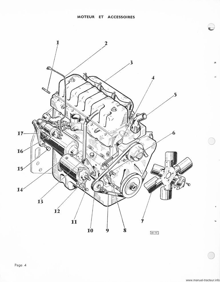 Extrait de la notice technique - Catalogue de pièces de rechange pour le tracteur Massey Ferguson 825 Standard