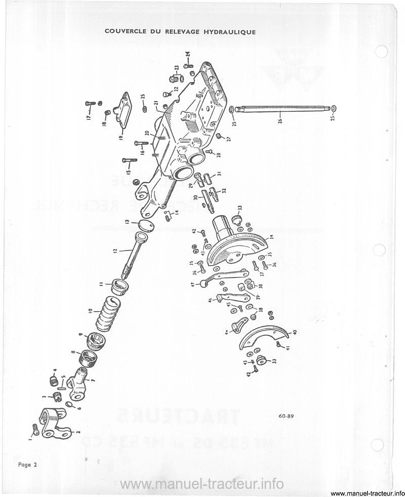 Page 2 du manuel d'atelier - Catalogue de pièces rechange pour le tracteur Massey Ferguson 835 DS CD