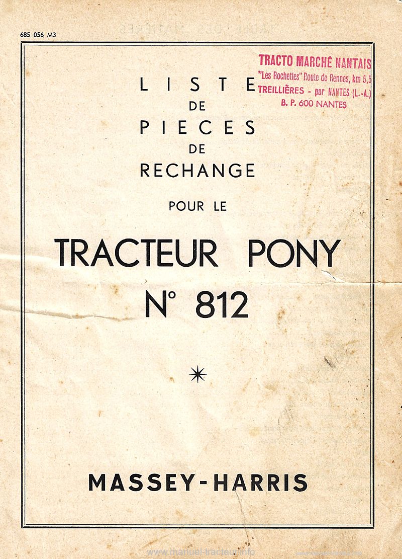 Première page du Catalogue pièces PONY 812 
