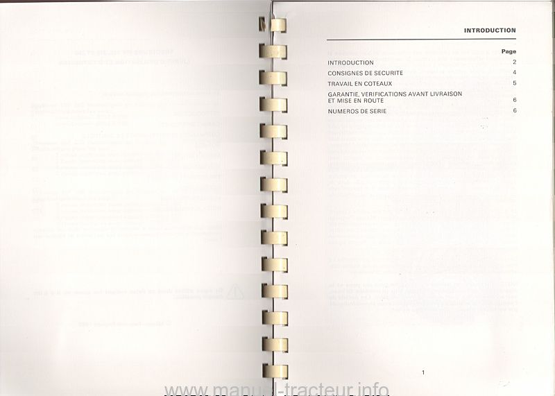 Page 2 du manuel d'atelier - Livret d'utilisation et d'entretien pour les Massey Ferguson 265, 275 et 290