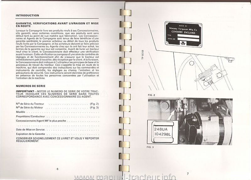 Dernière page de l'aperçu du Livret d'utilisation et d'entretien pour les Massey Ferguson 265, 275 et 290