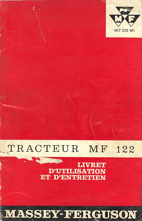 Première page de la revue technique - Livret d'utilisation et d'entretien tracteur Massey Ferguson MF 122