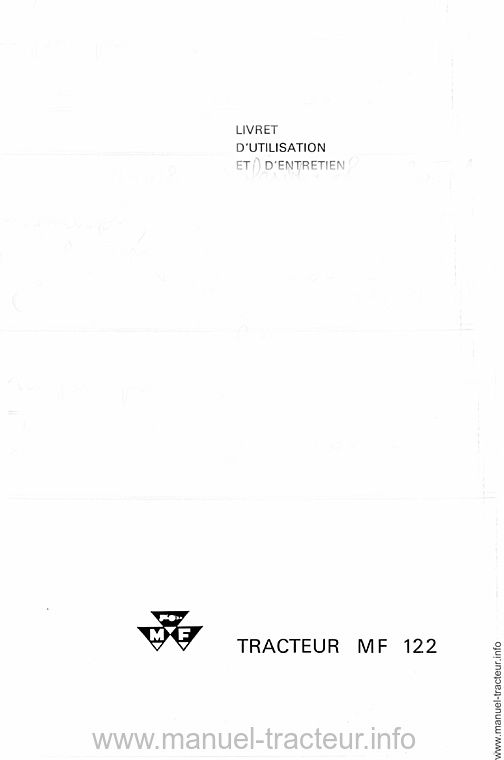 Page 2 du manuel d'atelier - Livret d'utilisation et d'entretien tracteur Massey Ferguson MF 122