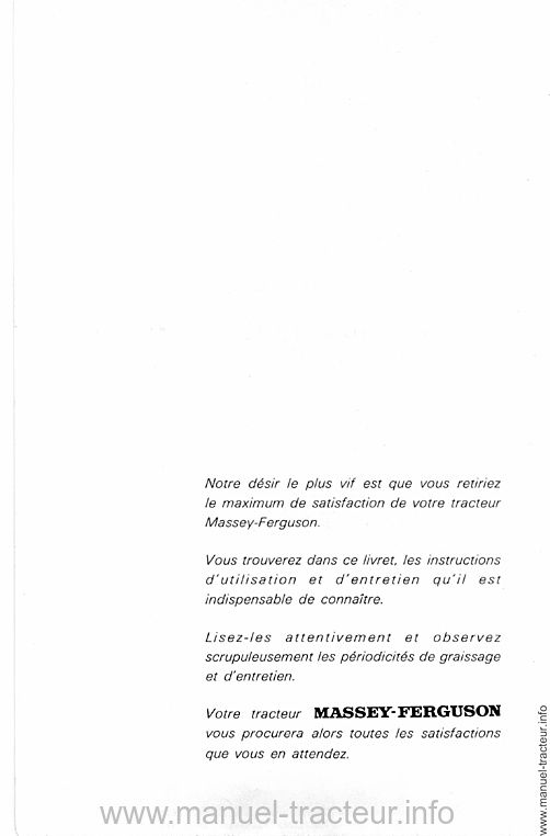 Extrait du guide de réparation - Livret d'utilisation et d'entretien tracteur Massey Ferguson MF 122