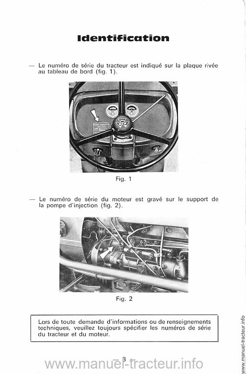 Extrait de la notice technique - Livret d'utilisation et d'entretien tracteur Massey Ferguson MF 122
