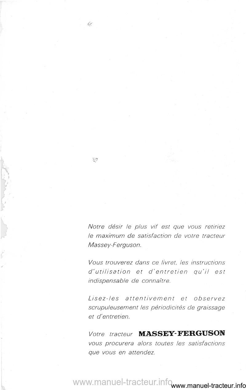 Extrait du guide de réparation - Livret d'utilisation et d'entretien tracteur Massey Ferguson MF 130