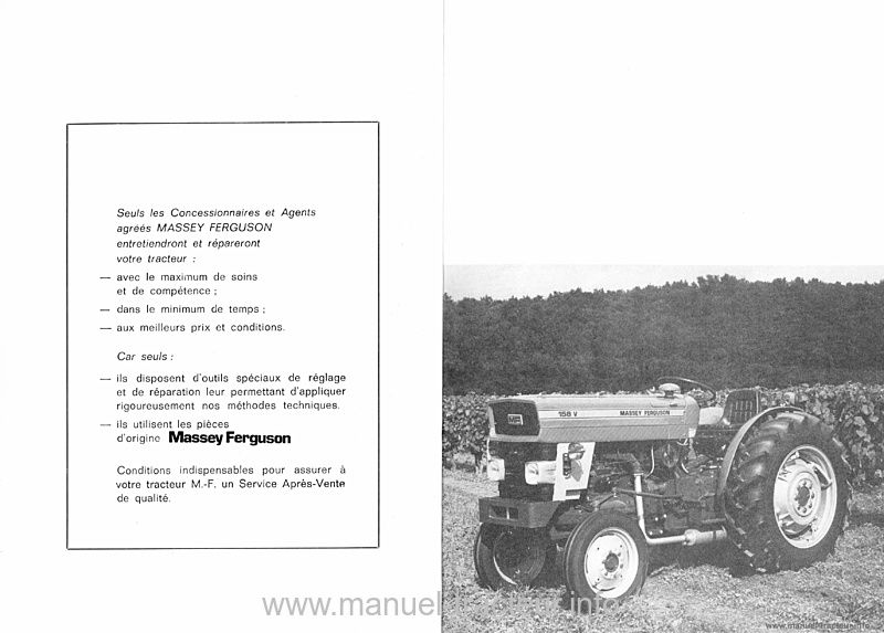 Page 2 du manuel d'atelier - Livret d'utilisation et d'entretien tracteur Massey Ferguson MF 135 145 152 158 V S