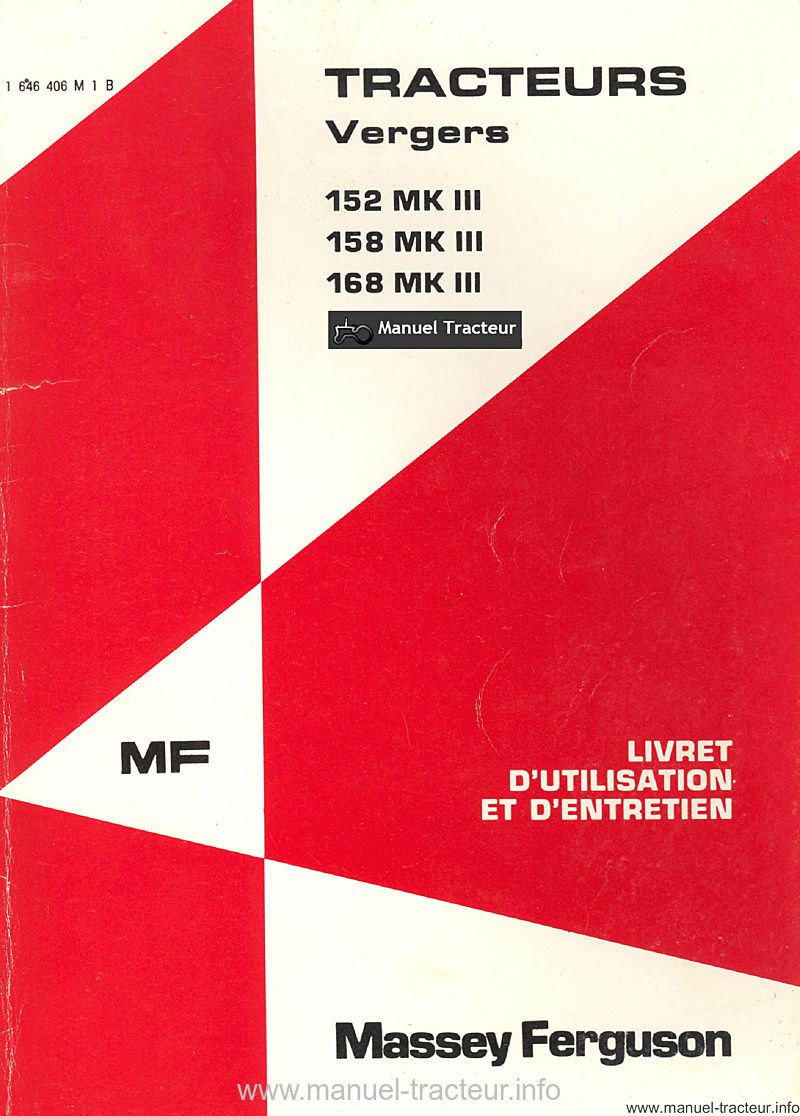 Première page de la revue technique - Livret entretien tracteur Massey Ferguson MF 152 158 168 MK III