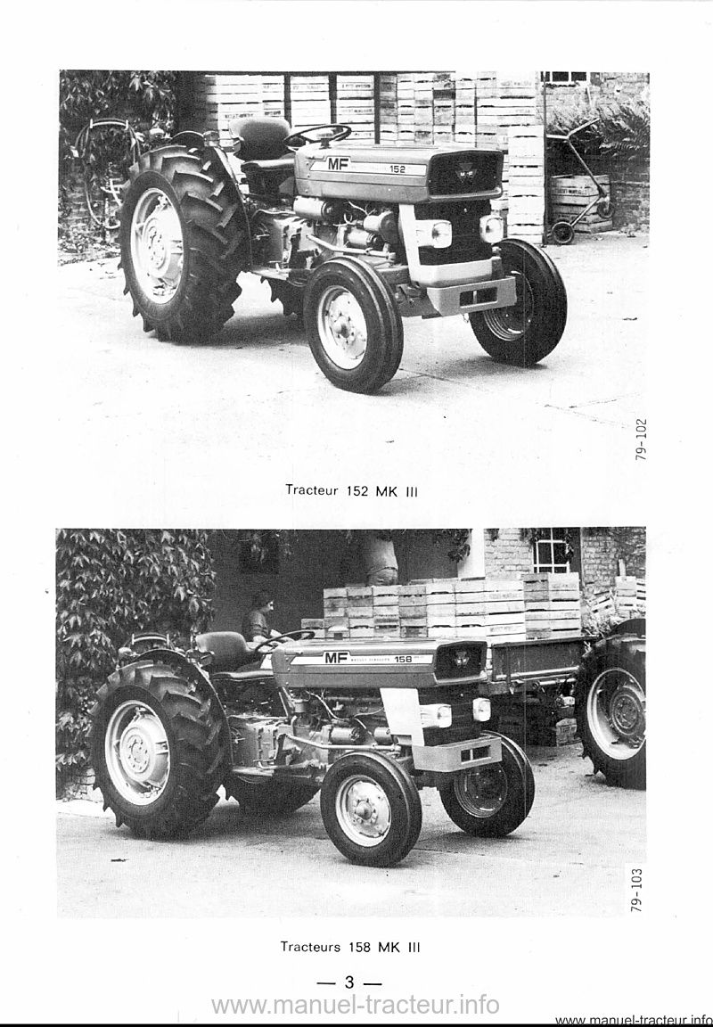 Extrait de la notice technique - Livret entretien tracteur Massey Ferguson MF 152 158 168 MK III