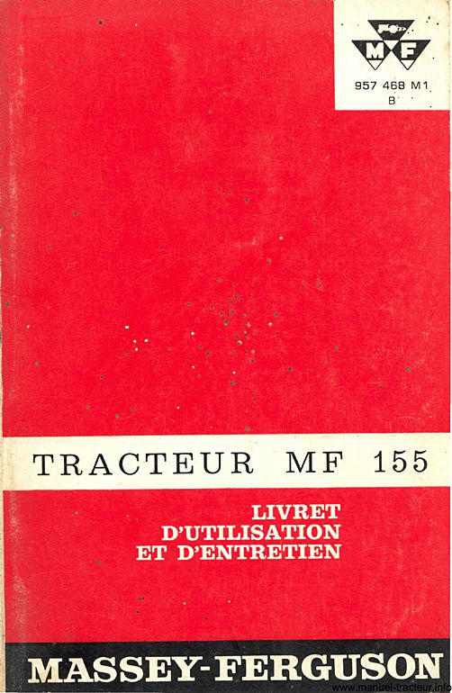 Première page de la revue technique - Livret d'utilisation et d'entretien tracteur Massey Ferguson MF 155