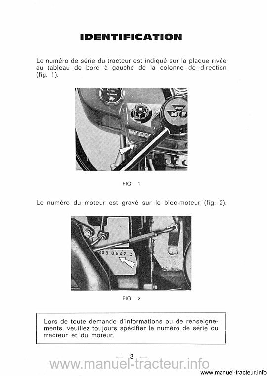 Page 2 du manuel d'atelier - Livret d'utilisation et d'entretien tracteur Massey Ferguson MF 155