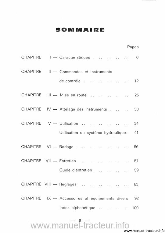Extrait de la notice technique - Livret d'utilisation et d'entretien tracteur Massey Ferguson MF 155