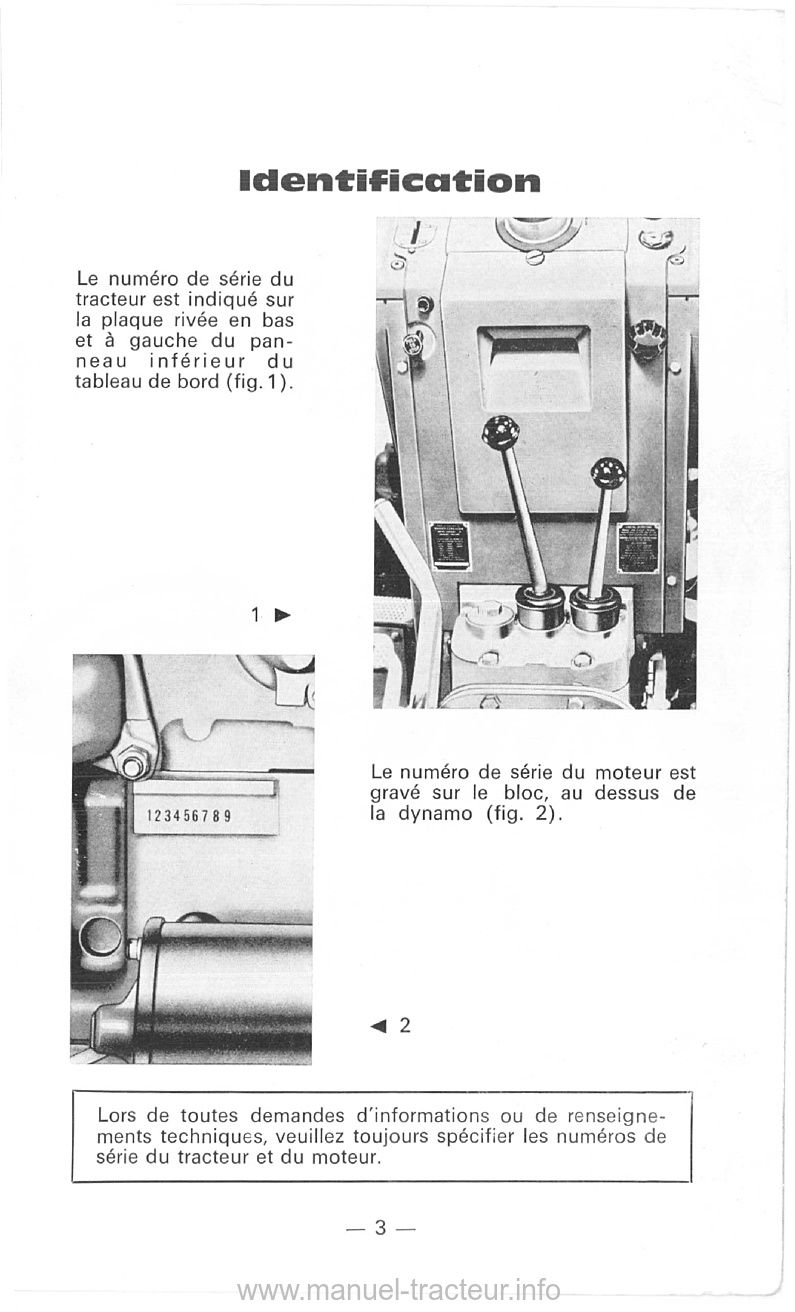 Extrait du guide de réparation - Livret d'utilisation et d'entretien tracteur Massey Ferguson MF 175