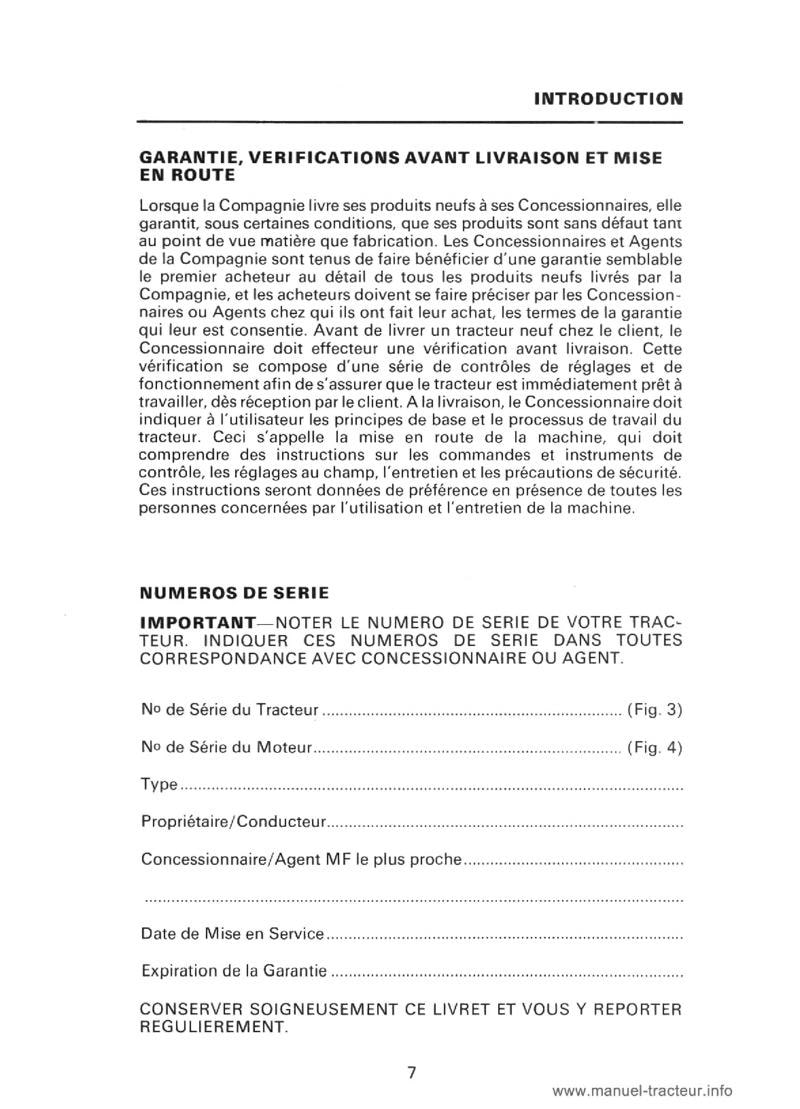 Extrait de la notice technique - Livret entretien tracteur Massey Ferguson MF 240