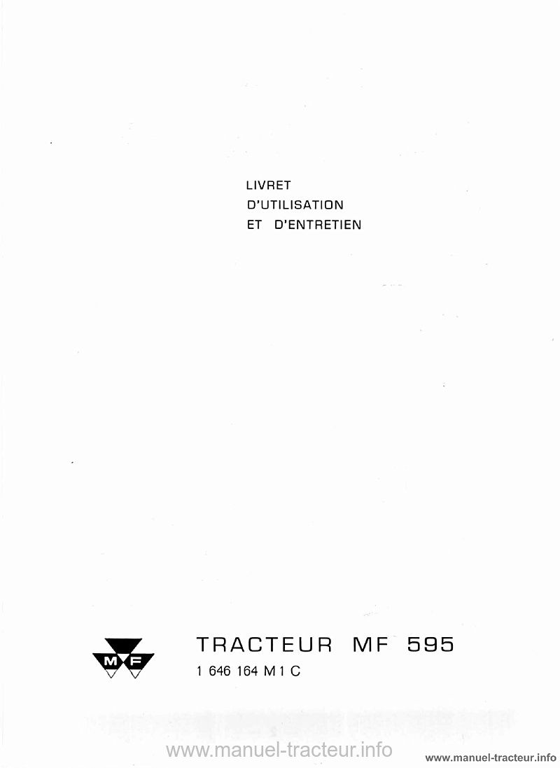 Page 2 du manuel d'atelier - Livret d'entretien tracteur Massey Ferguson MF 595
