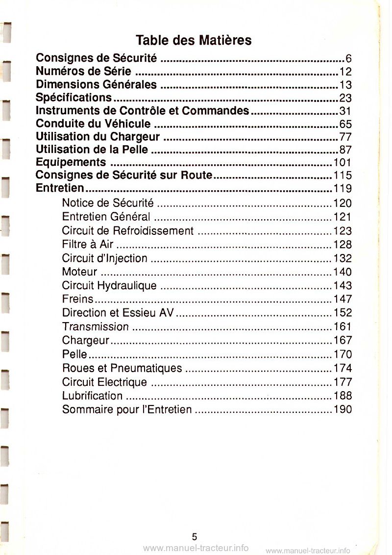 Deuxième page du Livret d'utilisation et d'entretien chargeuse pelleteuse MF50H MF50HX MF60HX Turbo