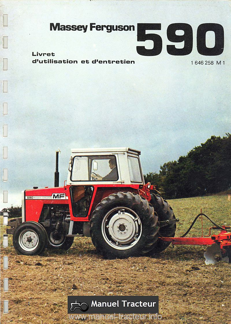 Première page de la revue technique - Livret d'utilisation et d'entretien tracteur Massey Ferguson 590