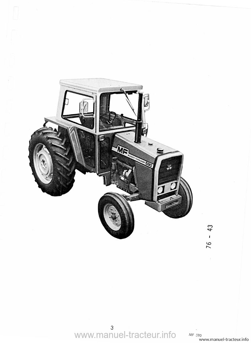 Extrait de la notice technique - Livret d'utilisation et d'entretien tracteur Massey Ferguson 590