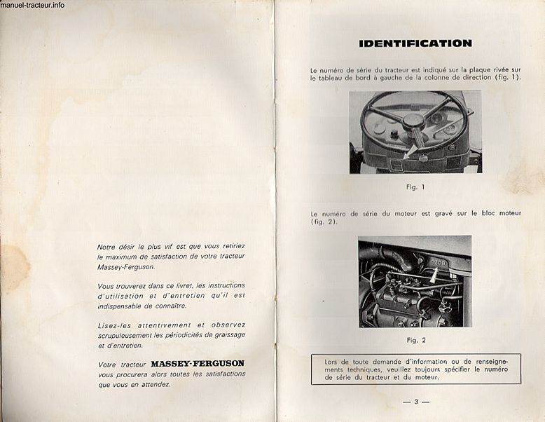 Page 2 du manuel d'atelier - Livret d'utilisation et d'entretien tracteur Massey Ferguson MF 140 Super