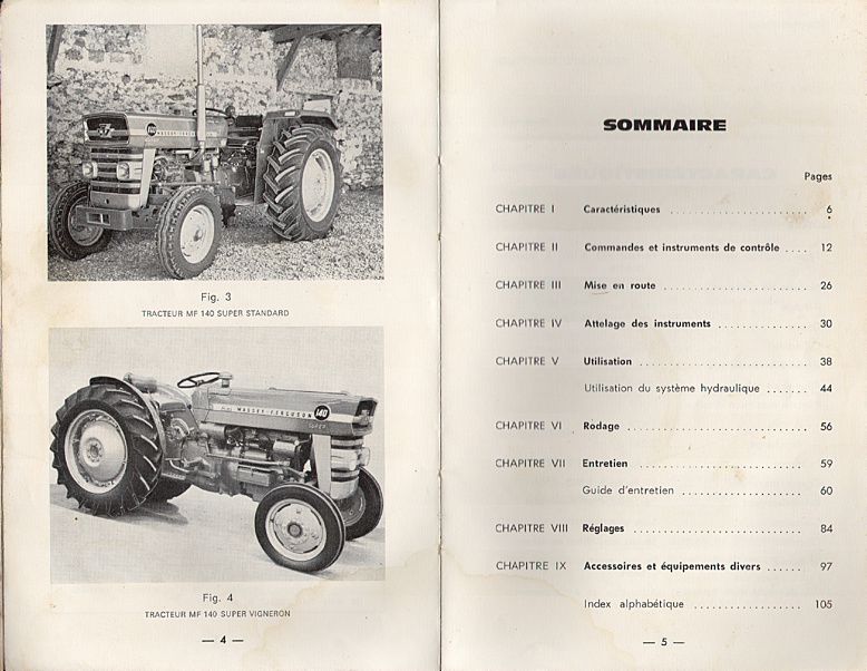 Extrait du guide de réparation - Livret d'utilisation et d'entretien tracteur Massey Ferguson MF 140 Super