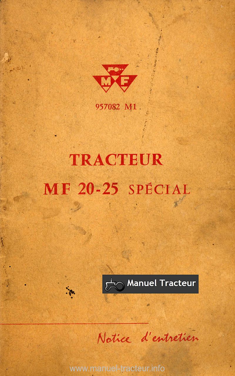 Première page de la revue technique - Notice entretien tracteur Massey Ferguson MF 20-25 spécial