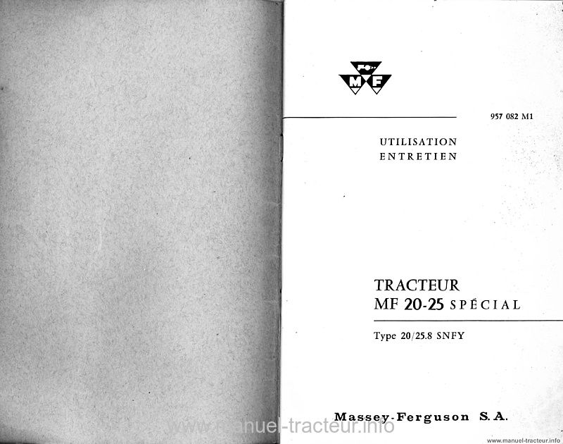 Page 1 du sommaire - Notice entretien tracteur Massey Ferguson MF 20-25 spécial